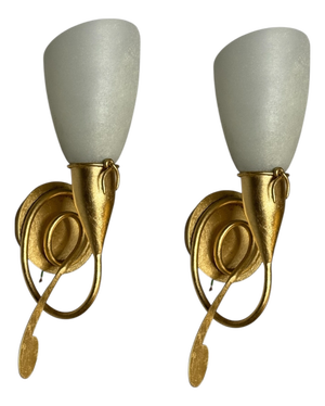 Gold Gilded Wall Sconces with Murano Glass Shades, 1980s, Set of 2