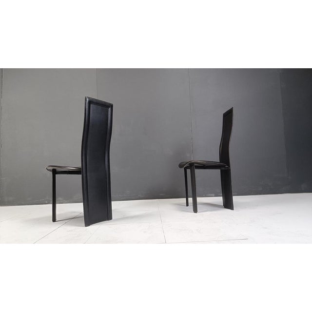 Vintage Black Leather High-Back Dining Chairs, 1980s, Set of 6 For Sale - Image 9 of 11