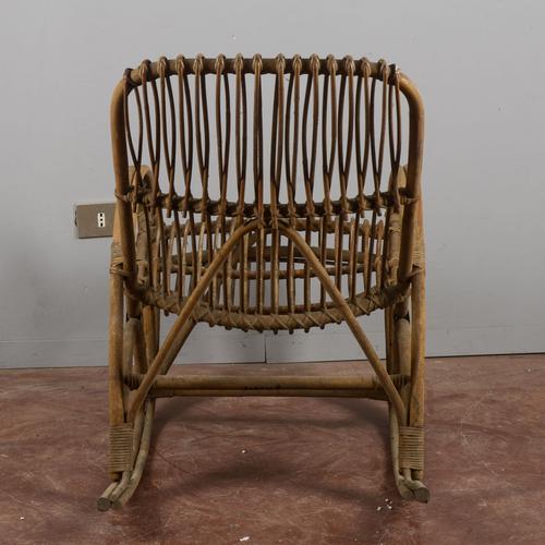 Tan Bamboo and Rattan Rocking Chair, 1960s For Sale - Image 8 of 9
