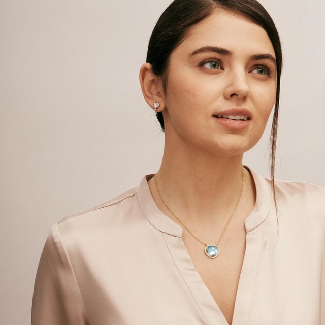 Syna Yellow Gold Blue Topaz and Diamonds Necklace For Sale - Image 4 of 5