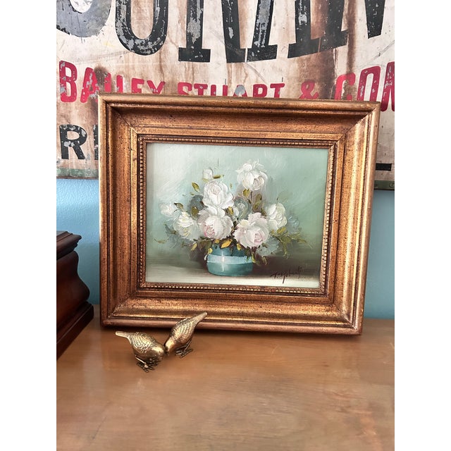 Vintage Signed Floral Still Life Painting in Gilt Frame For Sale - Image 4 of 13