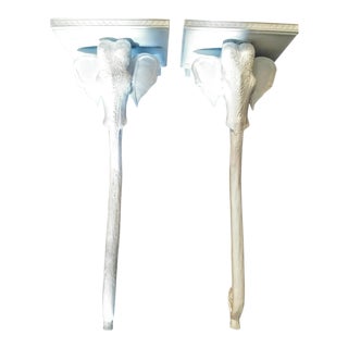 Vintage Gampel-Stoll Extra Large White Gloss Elephant Sconce Shelves A- Pair For Sale