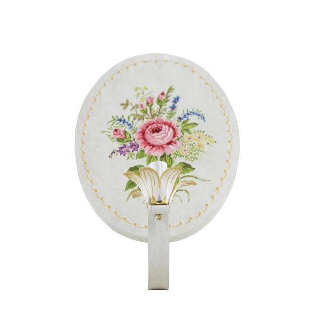 Pair of Vintage English-Painted Floral Decor Metal Wall Lamps For Sale - Image 4 of 11