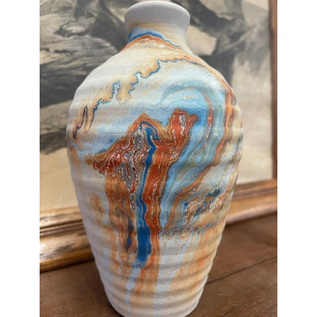 Vintage Handmade Nemadji Minnesota Multicolored Stamped Ceramic Vase For Sale - Image 4 of 7