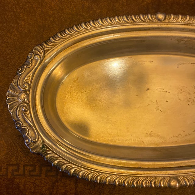 Traditional Vintage Sheridan Silver Plated on Copper Oval Serving Tray For Sale - Image 3 of 9