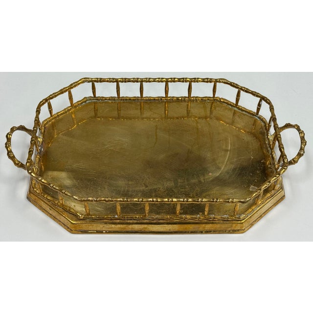Mid 20th Century Vintage Brass Faux Bamboo Rail Gallery Tray For Sale - Image 5 of 10