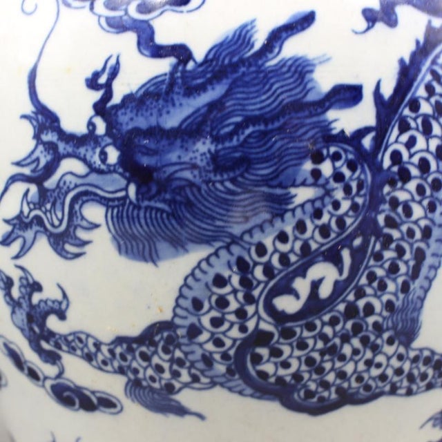 Antique Chinese Ceramic Pot Qing Dynasty Kangxi Marked Blue and White Porcelain Ginger Jar Hand Painted Double Dragon Playing With Pearl Pattern For Sale In Seattle - Image 6 of 9