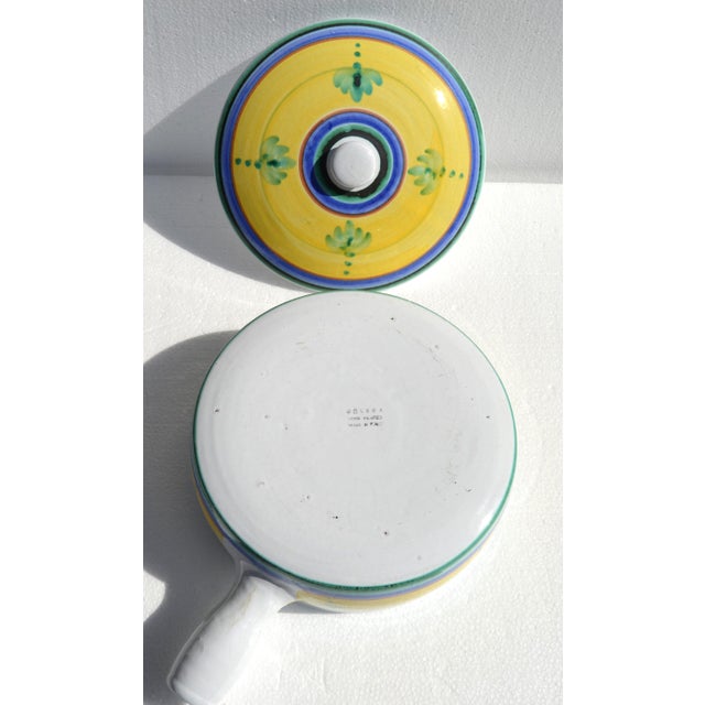 1970s 1970s Caleca Ceramic Hand Painted Italy Round Casserole With Lid Rustic European Pottery For Sale - Image 5 of 13