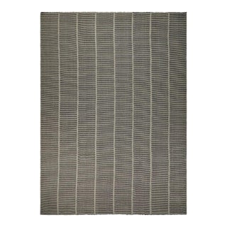 Rug & Kilim's Oversized Contemporary Kilim With Textural Beige and Black Stripes For Sale