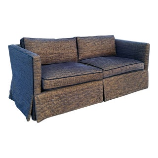 Charles Stewart Company Navy Gold Upholstered Textured Loveseat Sofa For Sale