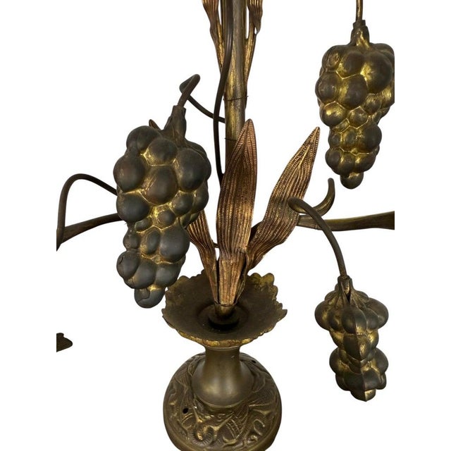 Pair of Gilded Brass Candelabra Lamps With Foliate & Grape Motifs For Sale In Los Angeles - Image 6 of 9