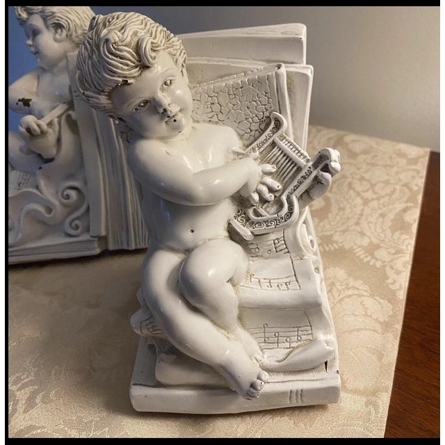 Vintage American Neoclassical Putti Lyre and Flute Bookends, Set of 2 For Sale - Image 4 of 11