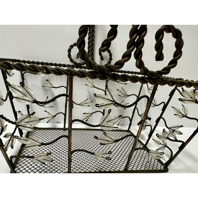 Vintage Late 20th Century Aged Iron and Acrylic Leaf Accent Basket With Handle For Sale - Image 9 of 12