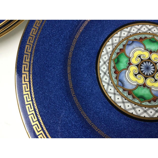 Ceramic Mid 20th Century Wedgwood Floral Blue Greek Key Charger Plates- Set of 12 For Sale - Image 7 of 7