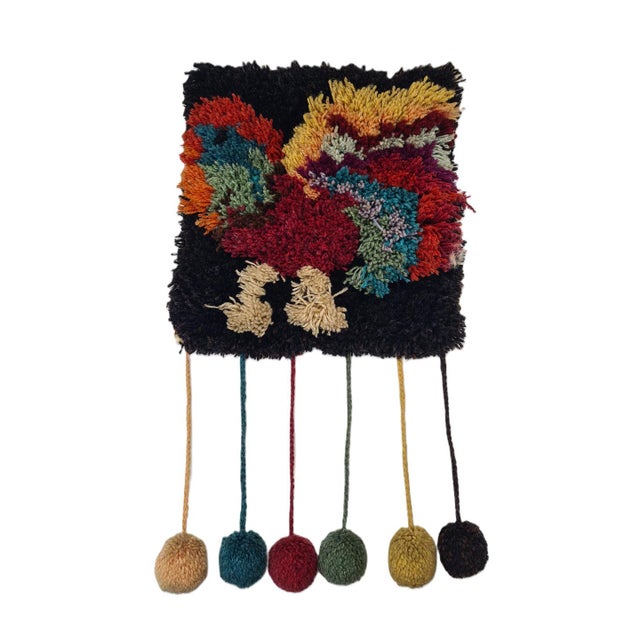 Handmade Rya-Style Wool Tapestry with Pom-Poms, 1970s For Sale - Image 9 of 9