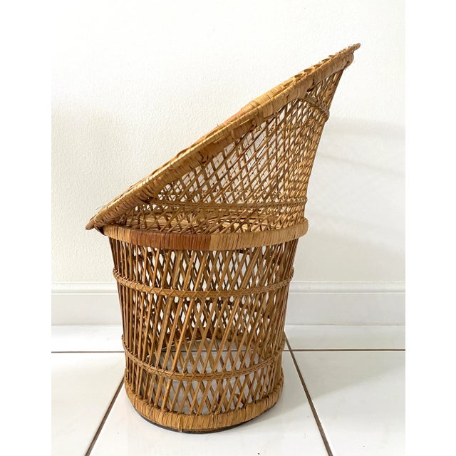 1970s Vintage 1970s Rattan Barrel Chair Plant Stand For Sale - Image 5 of 10