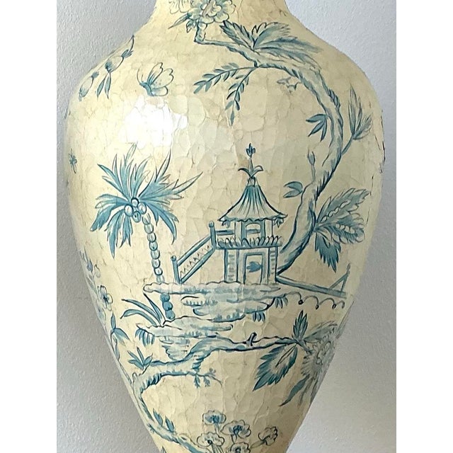 Vintage Crackle Finish Blue Willow Urns - A Pair For Sale - Image 11 of 12