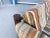 1970s Vintage Brutalist Wood, Brass, and Striped Upholstered Sofa For Sale - Image 11 of 12