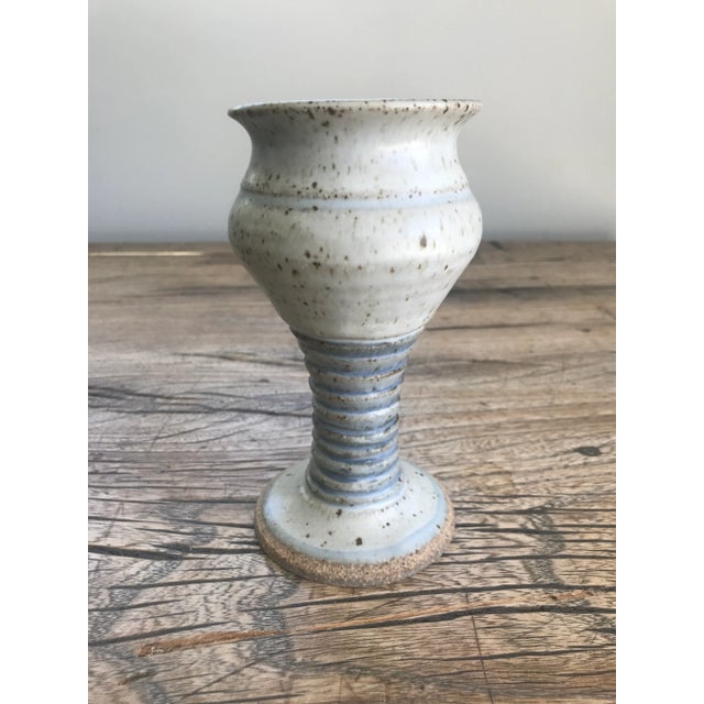 1970s Vintage Mid-Century Modern Ceramic Studio Stoneware Pedestal Pottery Vase For Sale - Image 5 of 7