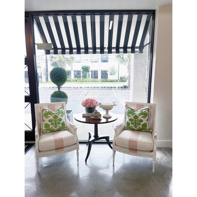 Custom French Armchair in White With Pink Center Stripe For Sale - Image 4 of 5