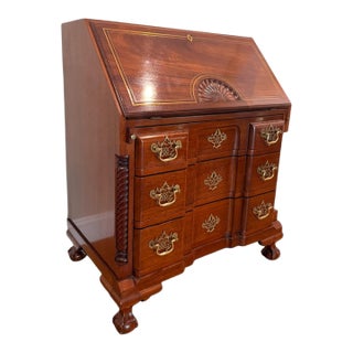 Early 20th Century Federal Revival Mahogany Drop Front Secretary Desk With Inlay For Sale