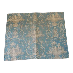 Antique Printed Blue and Grey Toile De Jouy Fabric Fragment
