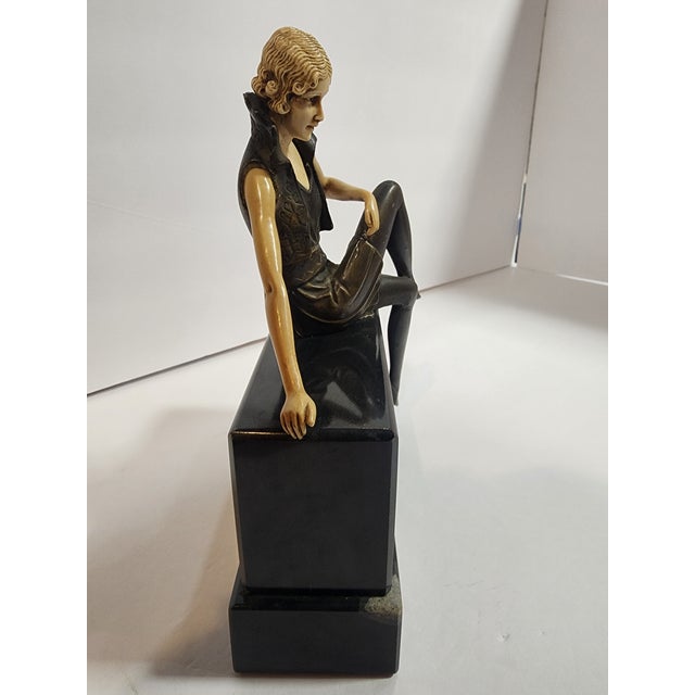 Black 1930s Art Deco "Flapper Girl on a Wall" Bronze and Galalith Sculpture For Sale - Image 8 of 8