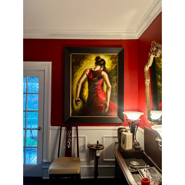Red Expressive Spanish Flamenco Dancer Oil Painting in Red and Gold, Early 21st Century For Sale - Image 8 of 12