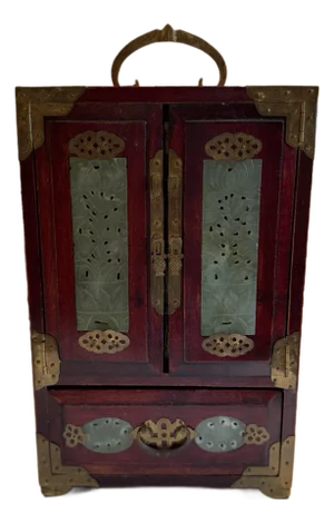 Mid 20th Century Chinese Rosewood and Carved Jade Jewelry Chest / Box
