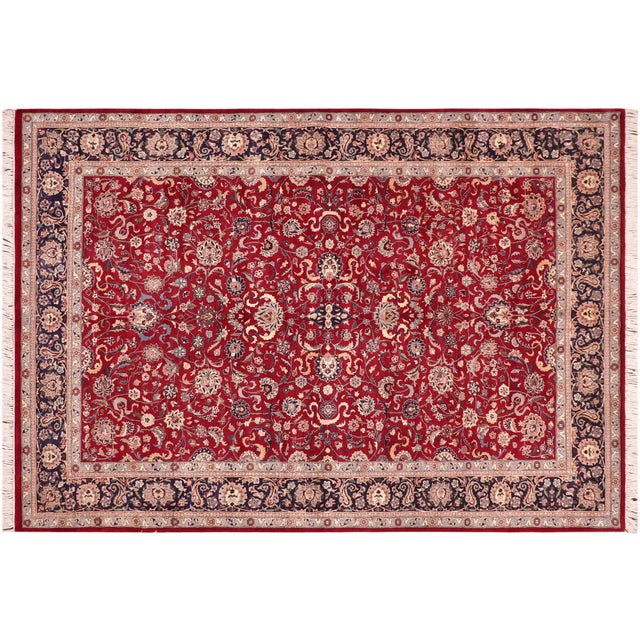 Red Beautiful Floral 1990's Pak-Persian Red/Blue Wool Rug - 6'2'' X 9'2'' For Sale - Image 8 of 9