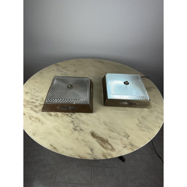 Metal and Glass Ceiling Lights, Italy, 1950s, Set of 2 For Sale - Image 11 of 15