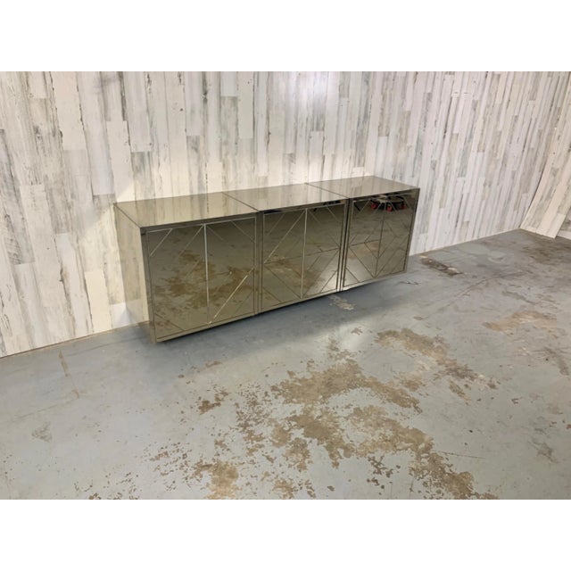Three Piece Diamond Pattern Mirrored Floating Credenza For Sale - Image 10 of 12