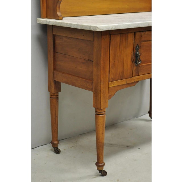 Antique English Arts & Crafts Birch Wood Green Tile Backsplash Washstand Server For Sale - Image 15 of 18