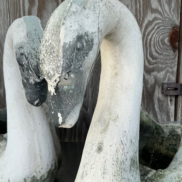 Vintage Coastal Patinated Cast Concrete Swans - a Pair For Sale In West Palm - Image 6 of 9