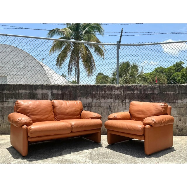 Vintage Boho Tobia Scarpa for B&b Italian Leather “Coronado” Loveseat For Sale In West Palm - Image 6 of 9