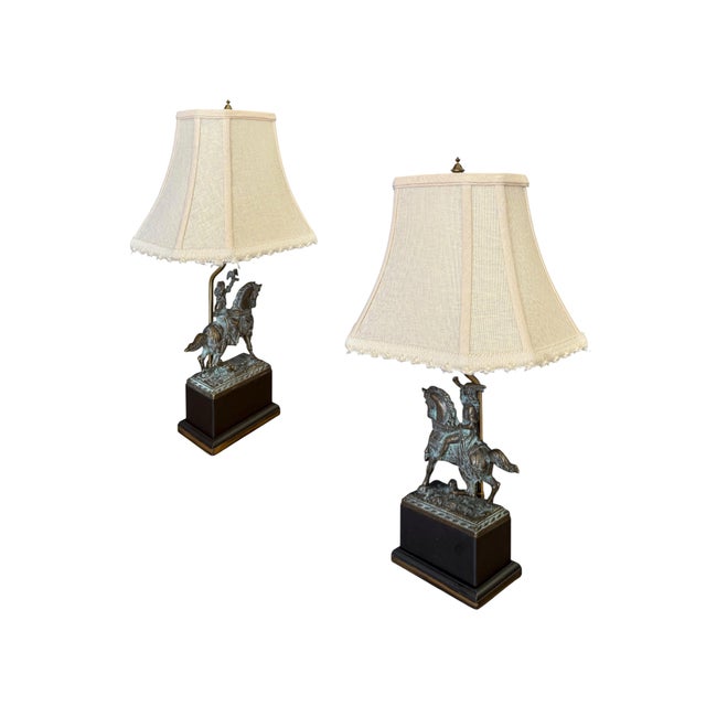 Bronze Vintage Renaissance Style Bronze Sculptures Mounted as Table Lamps - A Pair For Sale - Image 8 of 10