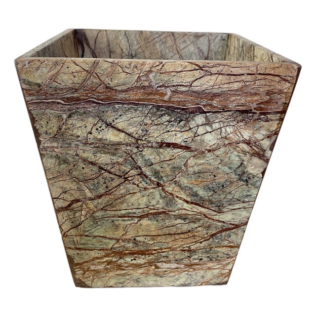 Late 20th Century Post Modern Rainforest Marble Tapered Waste Basket For Sale
