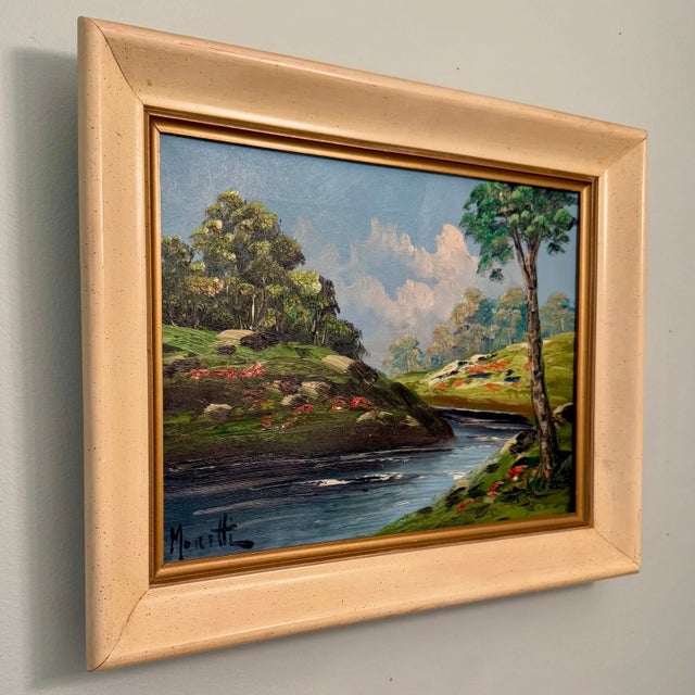 Wood Vintage Italian Landscape Oil Painting Signed Moretti For Sale - Image 7 of 12