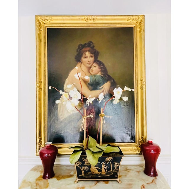 Mid 19th Century Large Oil Canvas Mother and Child Signed L. Nicolas, Elisabeth Vigee-Lebrun For Sale - Image 5 of 12