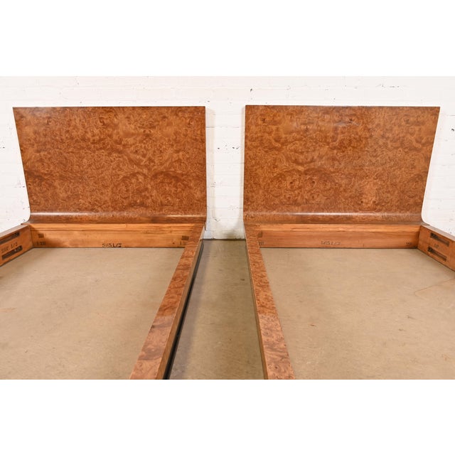 Émile-Jacques Ruhlmann Style French Art Deco Burl Wood Twin Size Beds, Pair For Sale In South Bend - Image 6 of 10