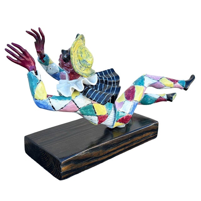 White MCM Italian Multicolored Ceramic Harlequin Figure by Otello Rosa for San Polo For Sale - Image 8 of 10