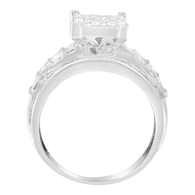 Contemporary 14K White Gold 2.0 Cttw Mixed-Cut Diamond Rectangle Invisible-Set Composite Cluster Ring with Band - Size 5 For Sale - Image 3 of 7
