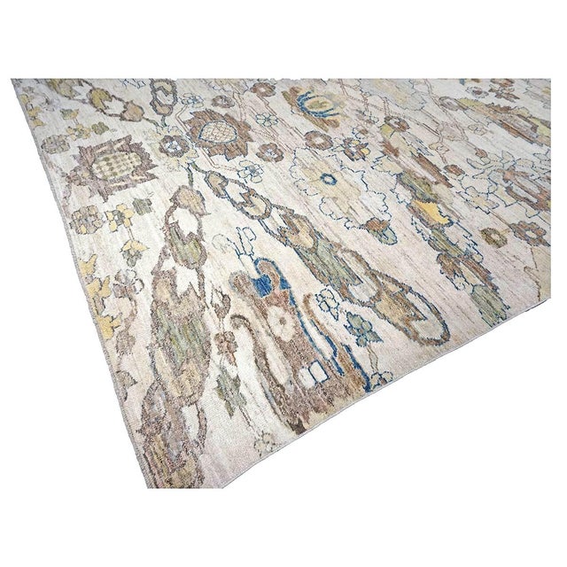 21st Century Turkish Oushak Wool 10x13 Gold, Ivory & Slate Blue Handmade Area Rug #1144129 For Sale - Image 9 of 13