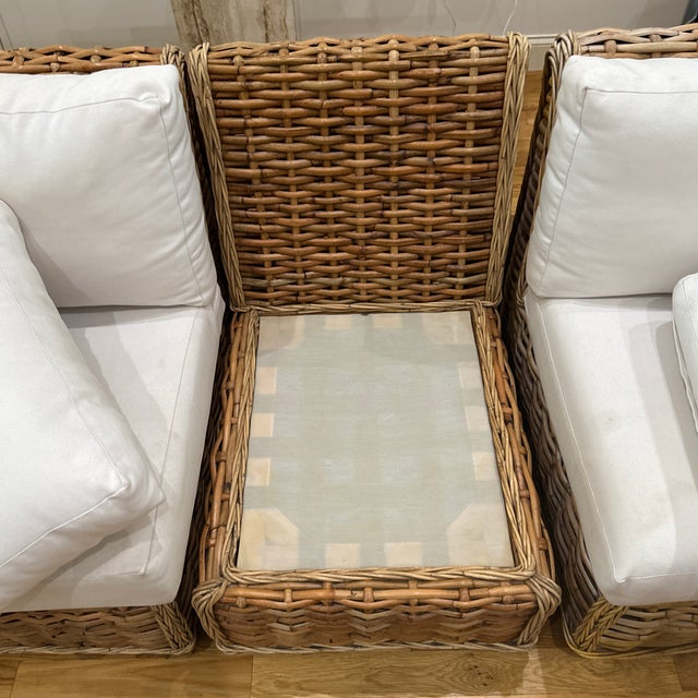 Wood Rowe Rattan With Braided Wicker Trim Sofa For Sale - Image 7 of 9