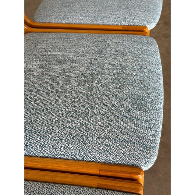 Wood Dining Chairs Set of 6 in Blue Fabric Newly Reupholstered Mid-Century Modern For Sale - Image 9 of 11