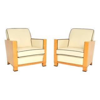 Art Deco Swedish Leather and Satin Birch Chairs, 1930s, Set of 2 For Sale
