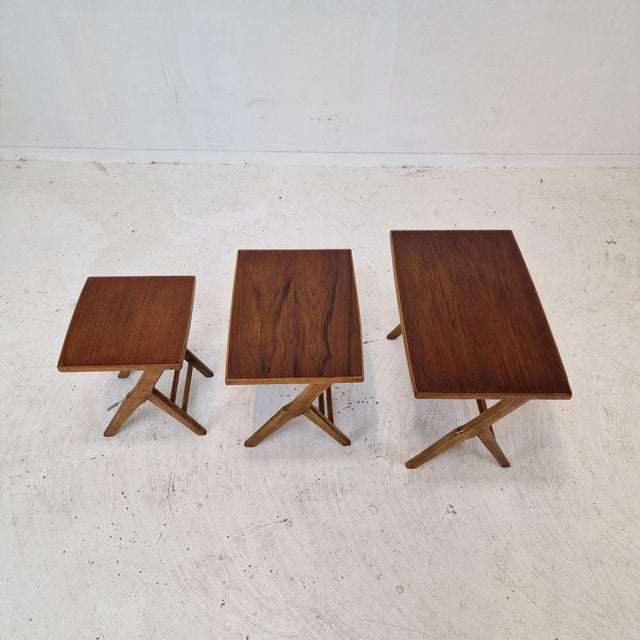Brown Wooden Nesting Tables, Holland, 1960s, Set of 3 For Sale - Image 8 of 16