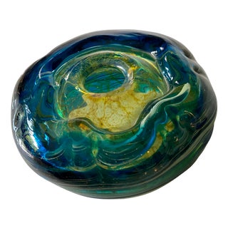 Mdina Blue and Green Glass Ashtray, 1950s For Sale