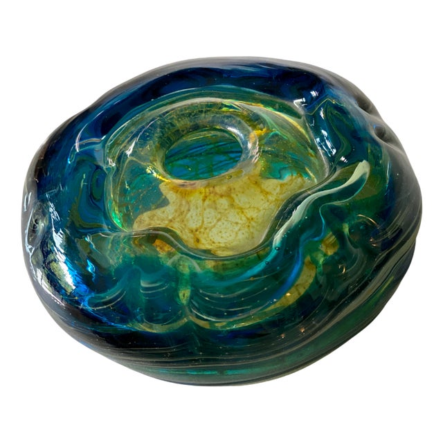 Mdina Blue and Green Glass Ashtray, 1950s For Sale