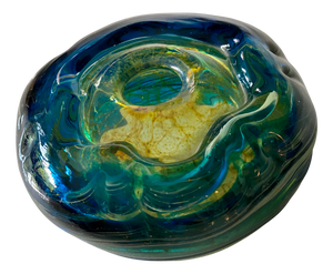 Mdina Blue and Green Glass Ashtray, 1950s